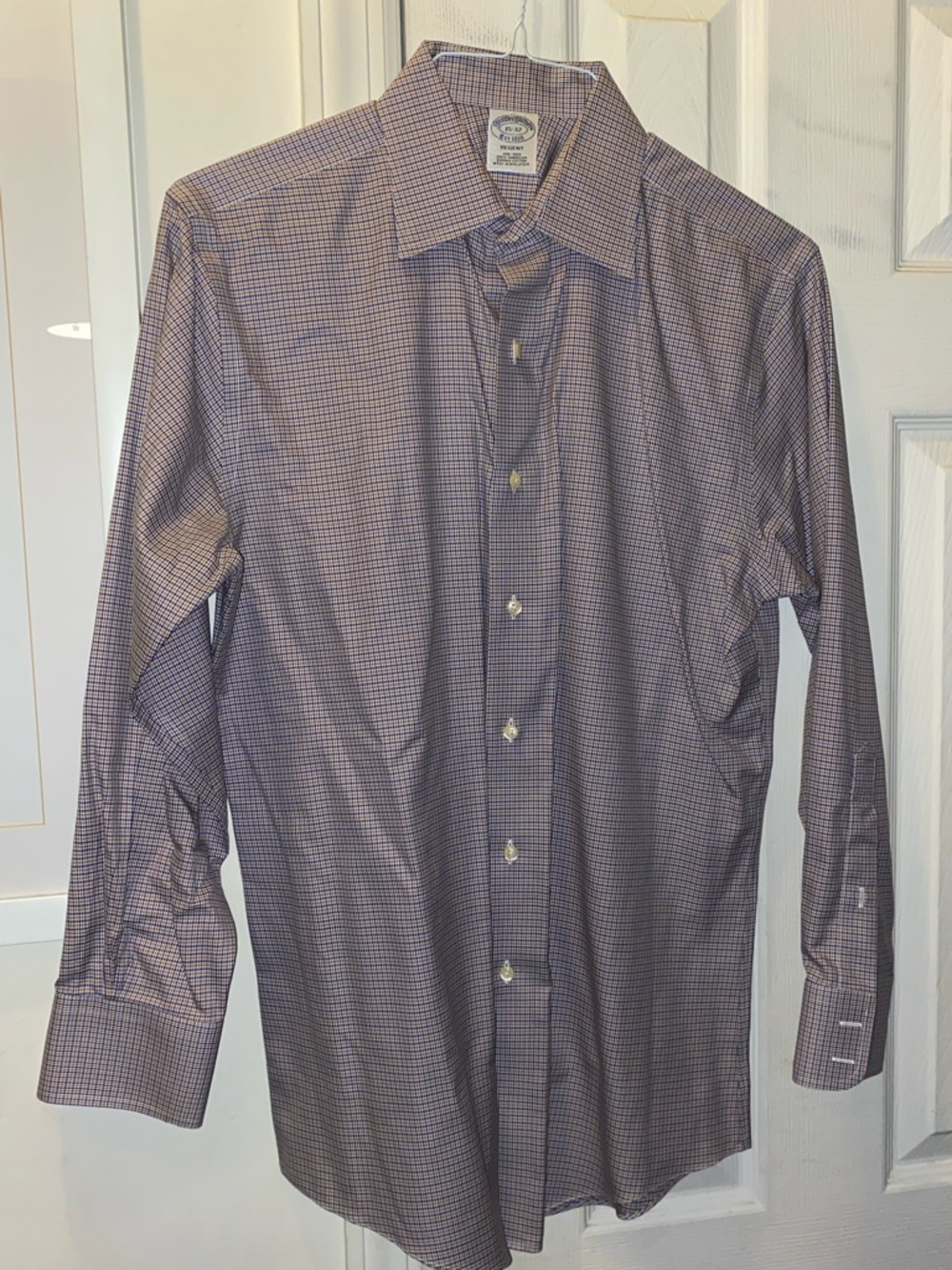 Brooks Brothers Regent Men's Blue Brown Plaid  Micro-Check Dress Shirt 15-32